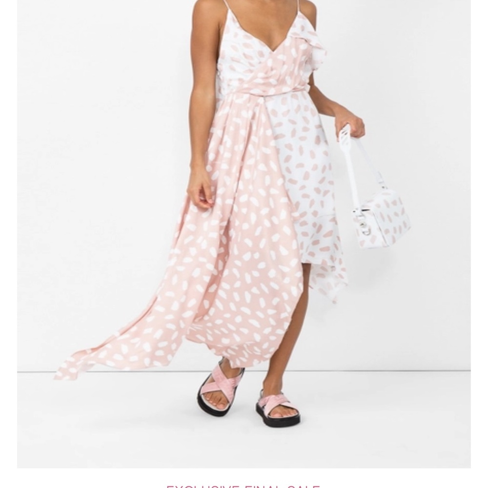 Off-white pink and white silk dress